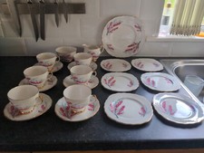 Vintage Crown Regent Bone China Set 6 Cup Saucer Side Jug Bowl Plate Pink 19.99p