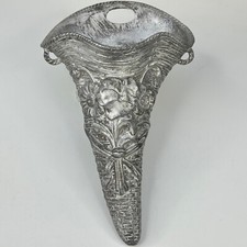 Antique French Silver Coloured Metal Wall Hanging Floral Planter Vase
