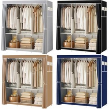 PRACTICAL FABRIC CANVAS WARDROBE HANGING RAIL SHELVING CLOTHES STORAGE CUPBOARD
