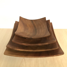 Wooden Teak Bowls Dishes x 4 Square Stacking Serving Nibbles Decorative 18cm Sq