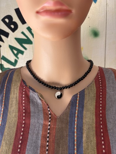 Black white beaded - black, necklace