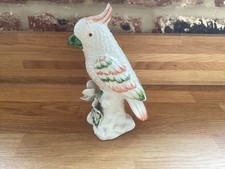 Vintage Pretty MCM Parrot Cockatoo Italy Majolica Figurine Green Pink White 