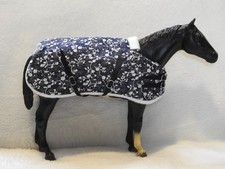 Handmade navy floral rug blanket Traditional 1:9 Breyer toy horse NOT included
