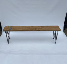 Industrial Bench Hairpin Legs Wood Midcentury Modern 1980s garden seat kitchen 4