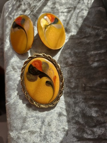 Vintage brooch earrings set - brooch, &