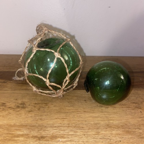 Two small green glass vintage - green,