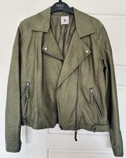 Khaki Green Faux Leather Biker
