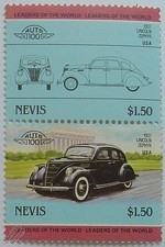 1937 lincoln zephyr car stamps - car,
