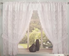Luxury Kew Floral Cotton Look White Lace Window Net Curtain Tieback Set