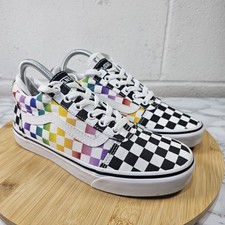 VANS Rainbow/Black White Checkerboard Trainers Uk 5.5