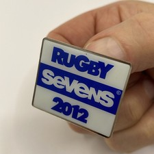 Enamel pin badge commemorating Rugby Sevens in 2012.