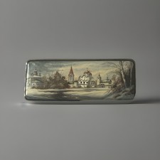 Vintage Russian lacquer box on papier mache of Fedoskino - 5.75x2.25 inches.