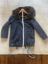 TOPSHOP Navy Parka Style Coat With Fluffy Collar Size 6