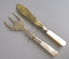 Bread/Toast Fork & Butter Knife. Mother of Pearl/Silver Plated. Antique Vintage