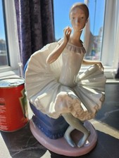 Lladro NAO Figurine Large Elegant Ballerina with rose sitting on chair