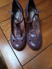 Next Deep Mauve T Bar Leather Heeled Shoes Size 6