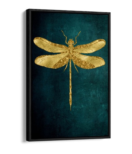 Gold dragonfly dark - gold, teal