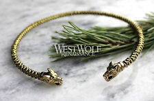 Viking Fenrir Wolf Head Neck Torc - Knit Style Bangle Necklace --- Gold/Celtic