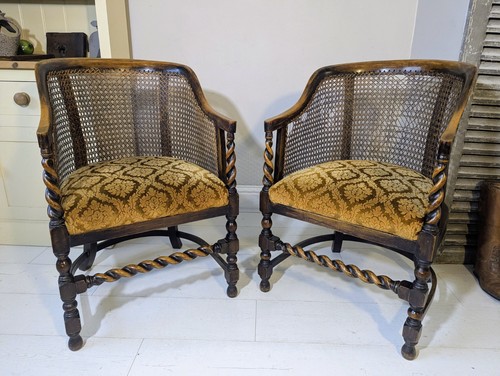 Pair antique oak barley - of,