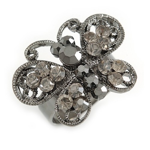 Ash grey diamante butterfly - grey,