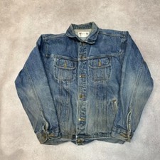 Wrangler Denim Jacket Mens XL Vintage Y2K Biker Workwear Coat, Washed Blue