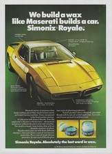 1973 Simoniz Royale Car Wax Ad Maserati Bora Vintage Magazine Advertisement 73