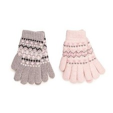 A2Z Ladies Gloves 2 Pack Fairisle Knitted Warm Chenille Gloves One Size Mittens