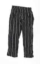 Saloos Womens Black Striped Viscose Trousers Size 16 L27 in Regular Drawstring