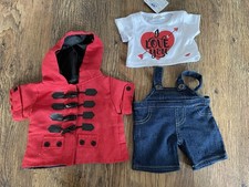 Build A Bear  Bear Factory, Red, Hooded Coat Jacket T-shirt trousers bundle  