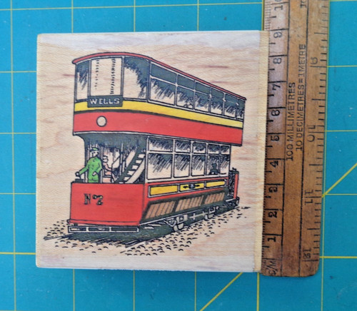 Tram rubber stamp wooden - tram,