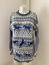 Vintage Ladies Jumper Blue Size S Horses N24
