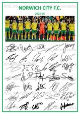12026. 2025-26 Norwich City Signed Team Photo Sheet PRINTED AUTOGRAPH A4 Clement