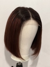 100% Human Hair glueless Silky Straight short bob Lace Front Wig brown Bluntcut 
