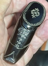 BEAUTIFUL ANTIQUE PAPIER MACHE INLAID VICTORIAN SHOE SNUFF BOX c1870