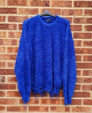 NEW Boohoo Man bright blue fluffy jumper distressed ripped oversized sweater XL