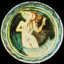 LARGE RARE, SIGNED ERIC JAMES MELLON DECORATED CHARGER of a NAKED GIRL -1971