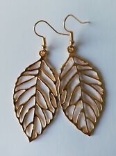 Drop / Dangle Earrings - Large Gold Tone Skeleton Leaves - Gold Tone Hooks