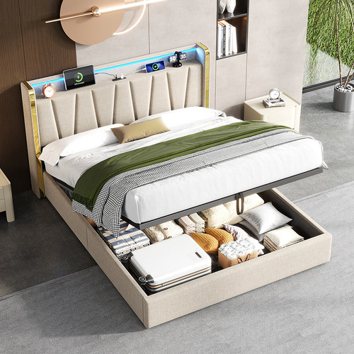 4ft6 double ottoman bed - 4ft6, beige