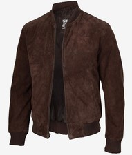 Men's Dark Brown Suede Bomber