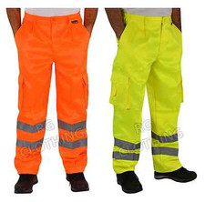 Men's Hi-Vis High Visibility PolyCotton Workwear Combat Cargo Trousers 30-48