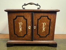 19th C Oak Travel Spice Chest With Ebonised And Bone Detail. Initialed Stunning