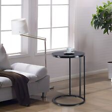 C-Shape Sofa Bed Snack Side End Portable Small Couch Table Chrome Legs Glass Top