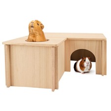 PAWCHIE Multi-Rooms Wooden Hut Hideout, Detachable House  Guinea Pigs, Hamsters
