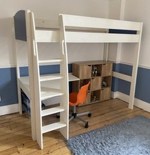 Stompa White&Blue high bed sleeper with Integrated Desk.