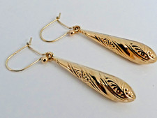 FINE PAIR of 9ct YELLOW GOLD TORPEDO SHAPED DROP & DANGLE EARRINGS LEVER BACK