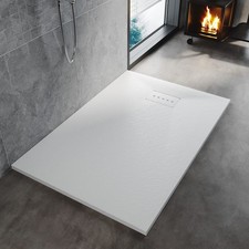 ELEGANT 1200x800mm White Slate Effect Lightweight Rectangular Shower Tray Waste