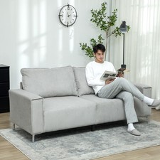 Modern 3 Seater Sofa with Spring Cushion and Back Pillows, Light Grey