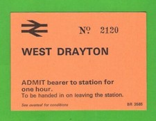 BR British Railways Platform Permit - West Drayton - Orange Card - c.1980s