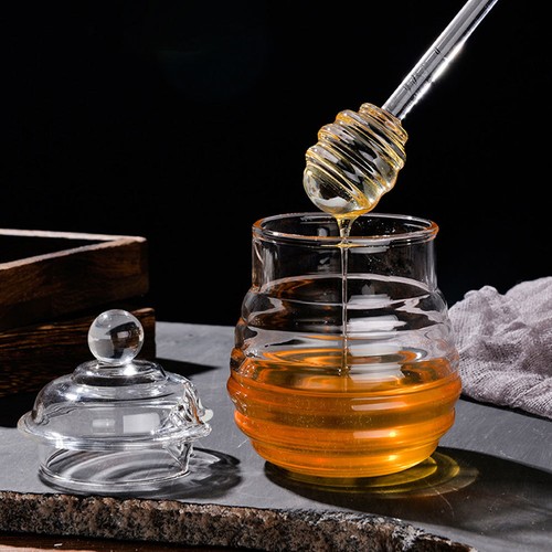 Glass honey pot - with, lid