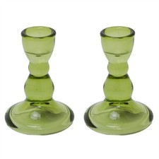 Set of Green Glass Candlestick